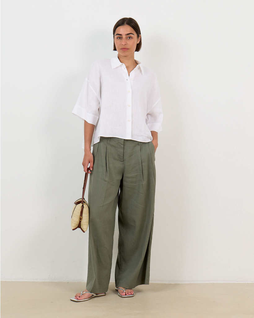 Addison Cropped Linen Trousers Mermaid Green