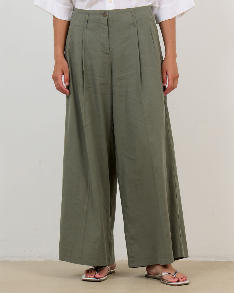 Addison Cropped Linen Trousers Mermaid Green