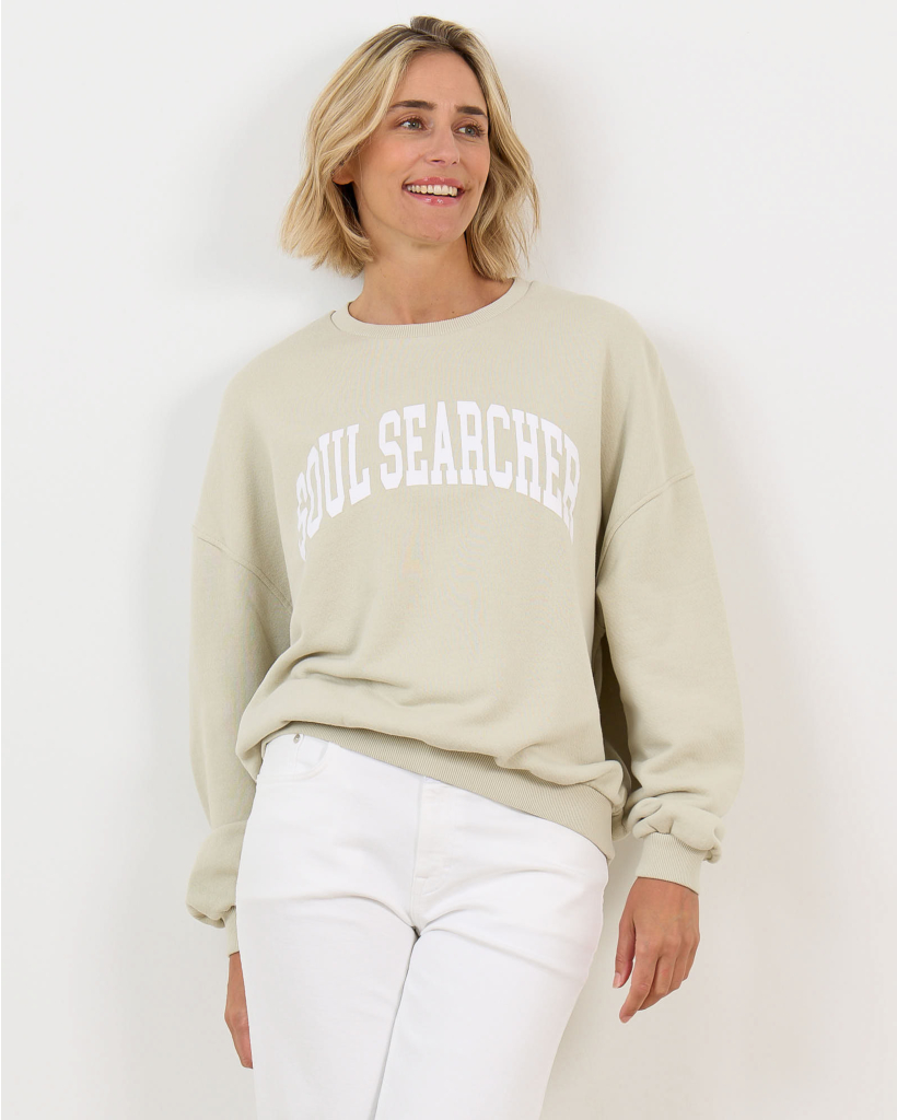 Sweater with print, Jute/White