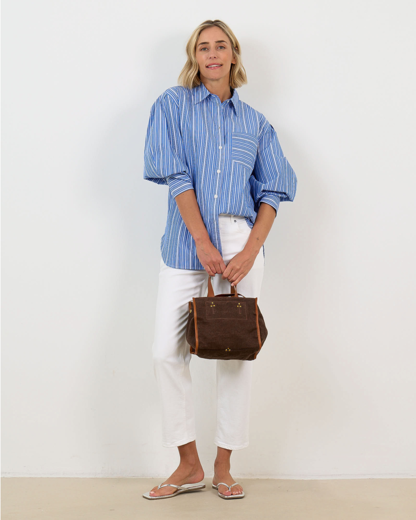 Oversized Striped Shirt Blouse Navy/White