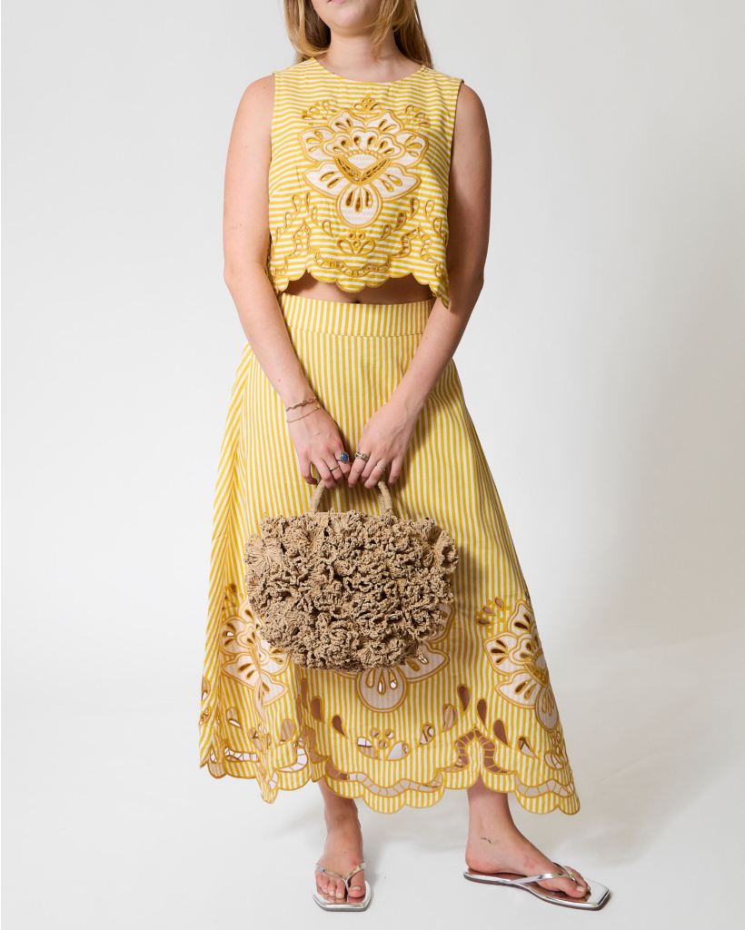 Striped Richelieu Sleeveless Top Yellow
