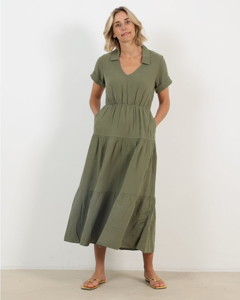 Larissa Mousseline Dress Olive Moss