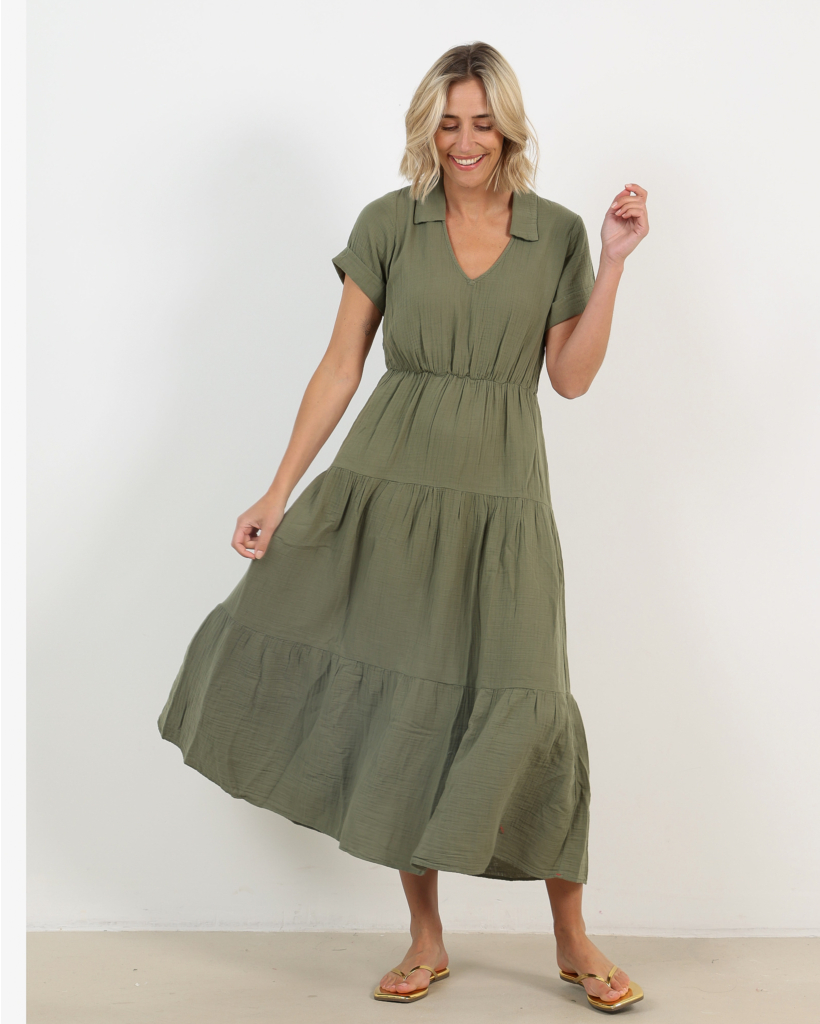 Larissa Mousseline Dress Olive Moss