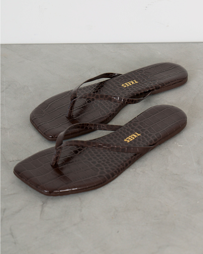 Square Toe Lily Slipper Dark Brown Croco