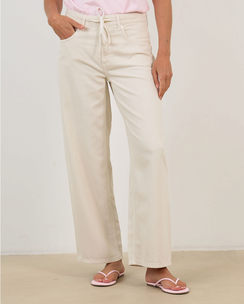 Beige Baggy Jeans with Drawstring