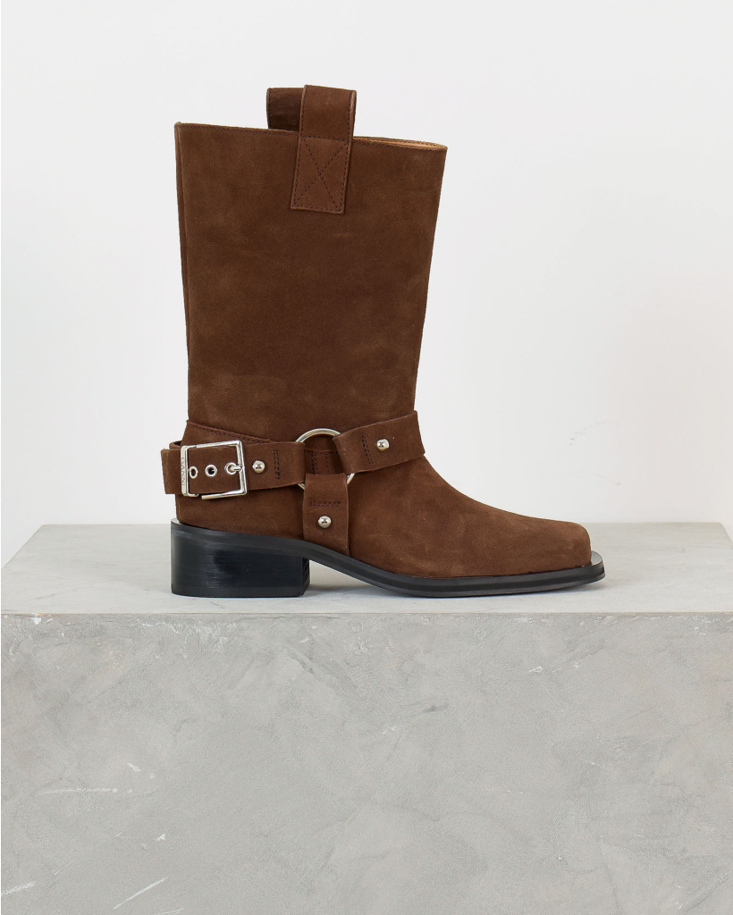 Mid-Shaft Suede Biker Boot in Coffee