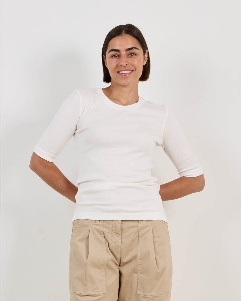 Ecru Cotton-Blend Three-Quarter-Sleeve T-Shirt