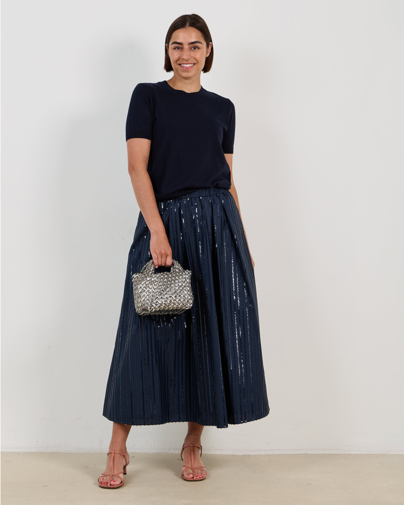 Fiordi Midi Skirt with Sequins, Navy