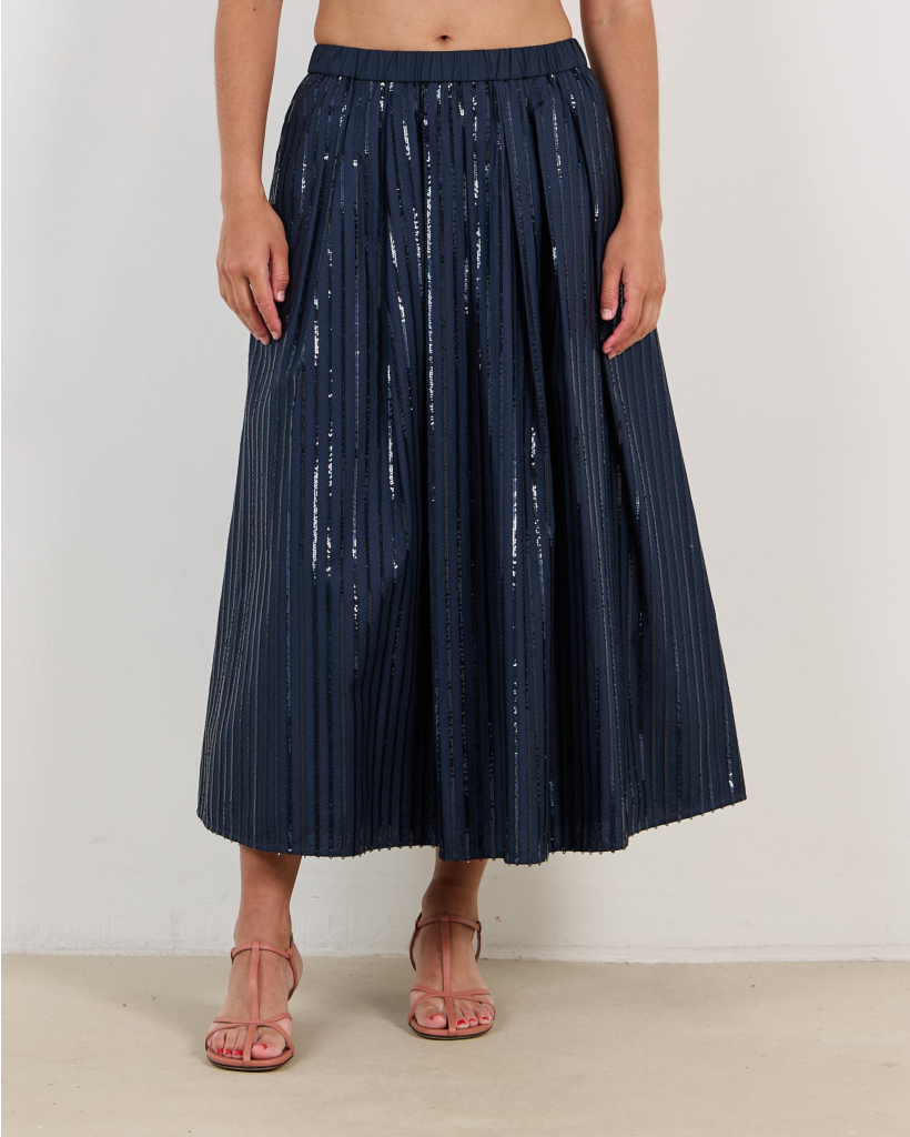 Fiordi Midi Skirt with Sequins, Navy