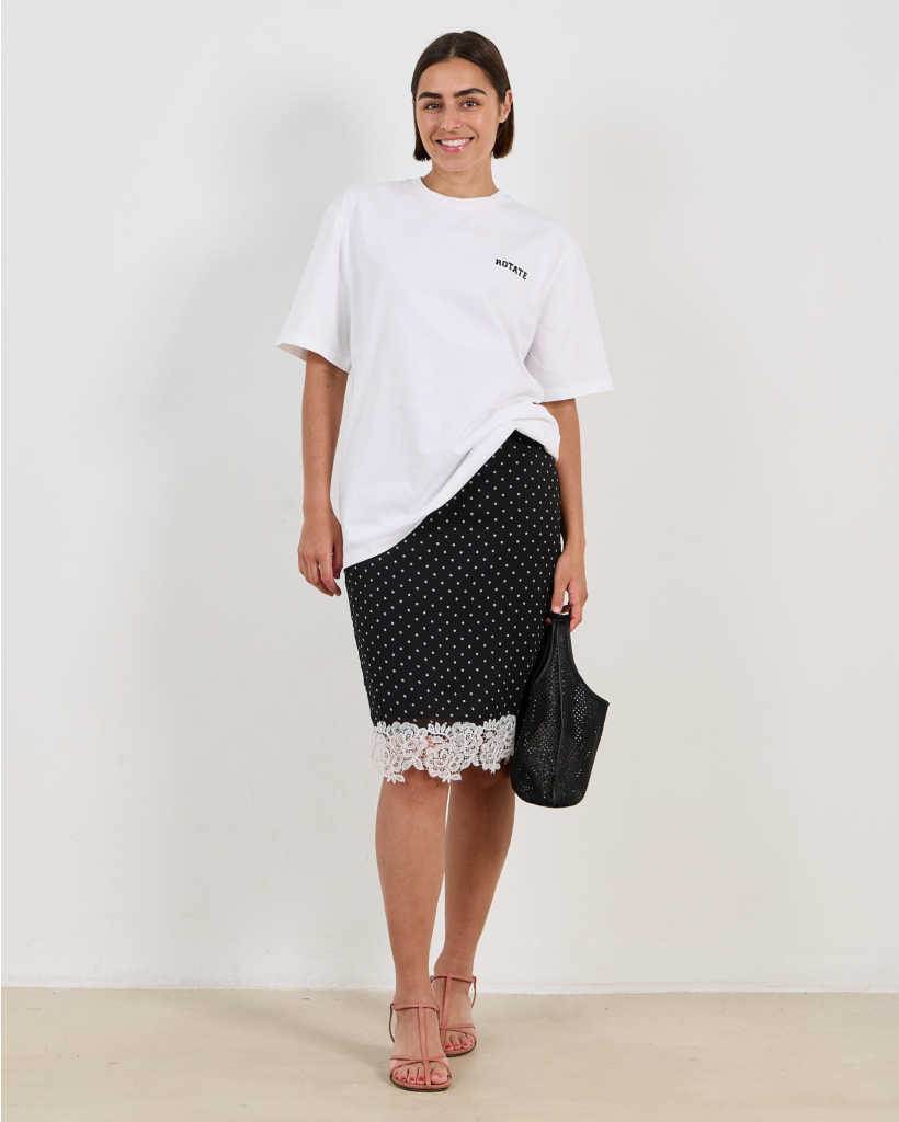 Floral Print Pencil Skirt with Lace - Black