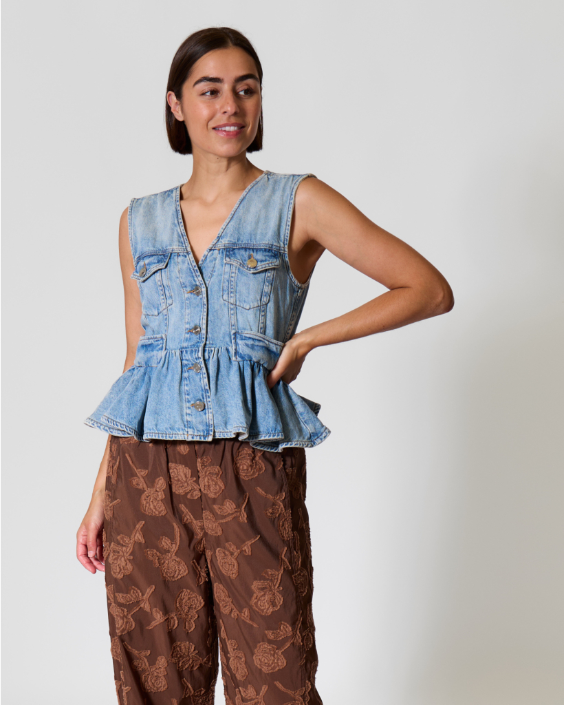 Light Blue Sleeveless Denim Peplum Vest