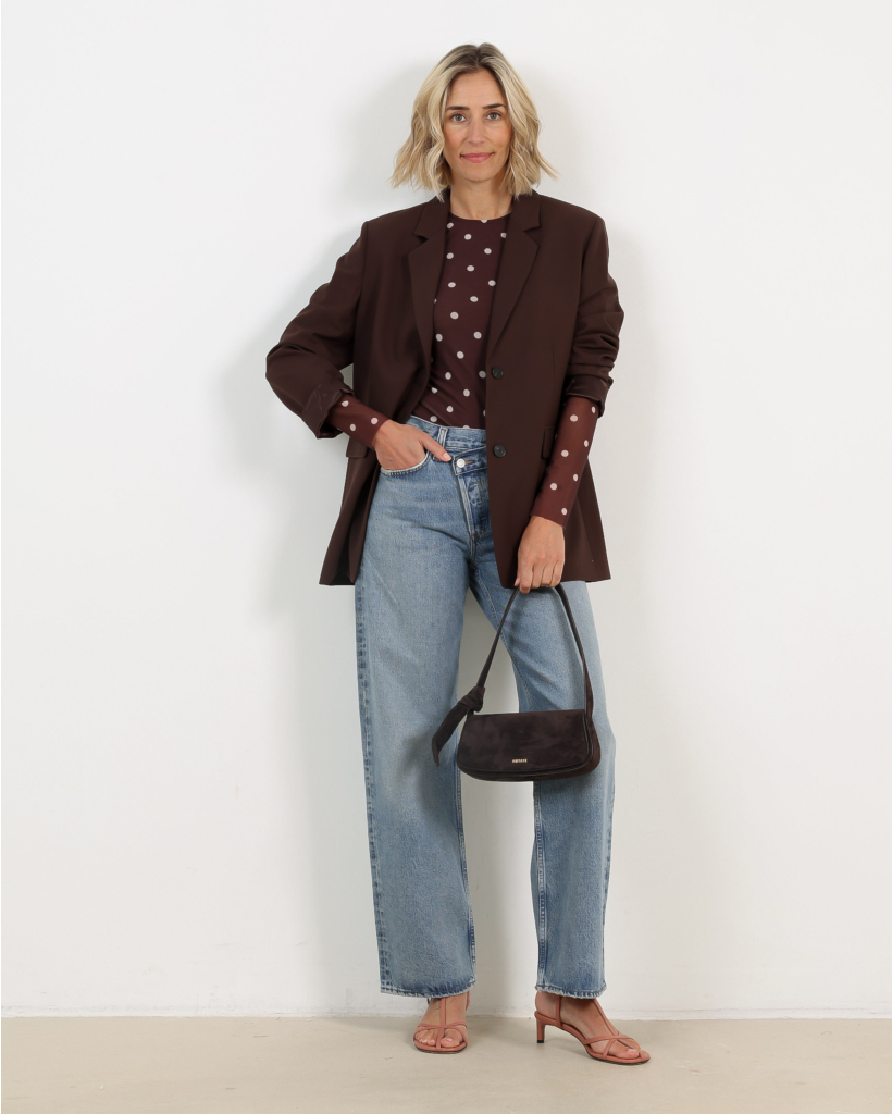 Jodie Polka Dot Mesh Top Brown\Ecru