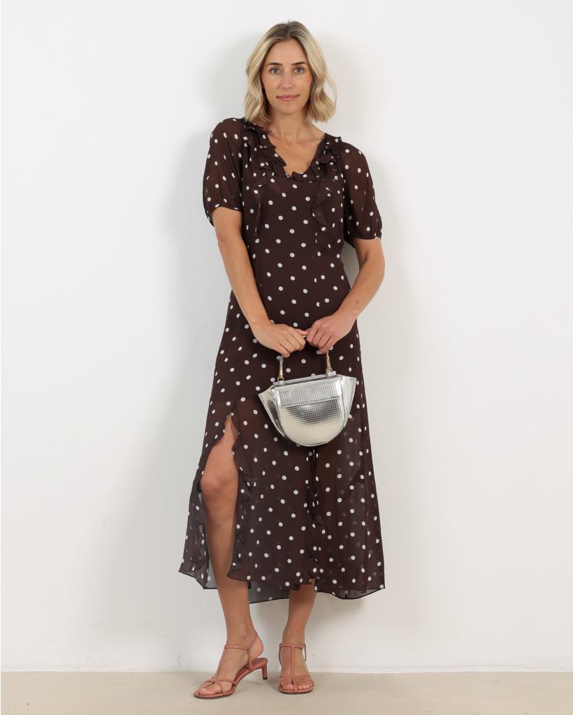 Alara Polka Dot Midi Dress Brown/Ecru