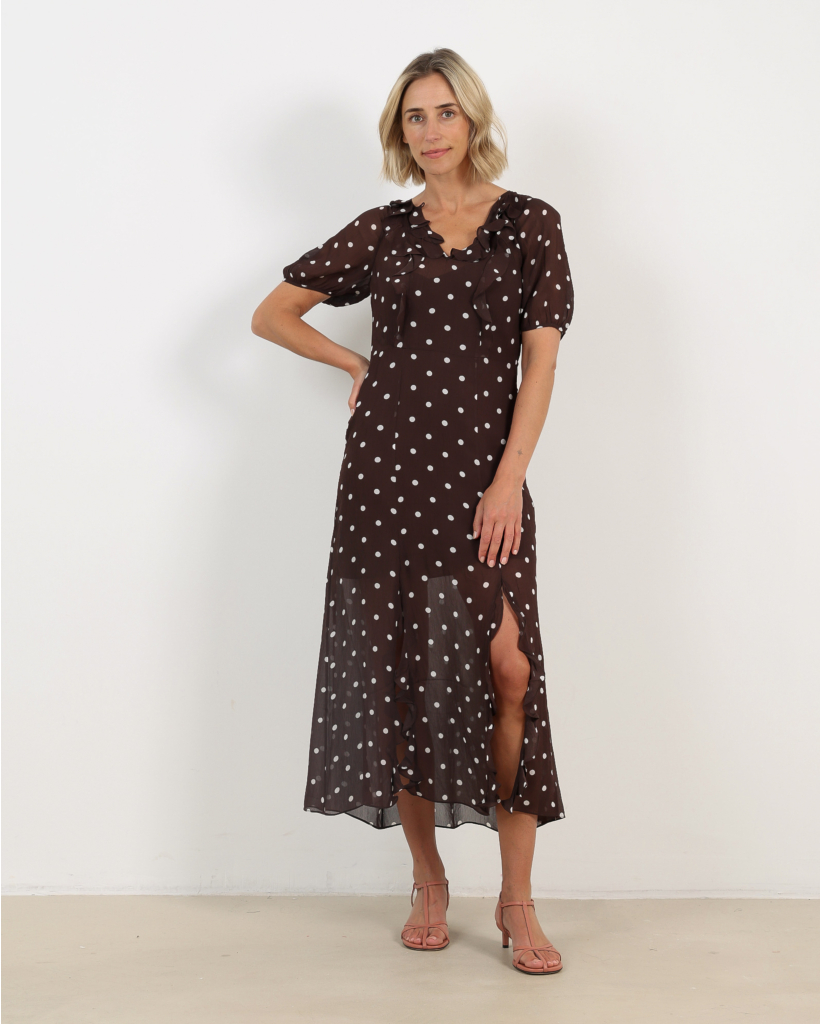 Alara Polka Dot Midi Dress Brown/Ecru