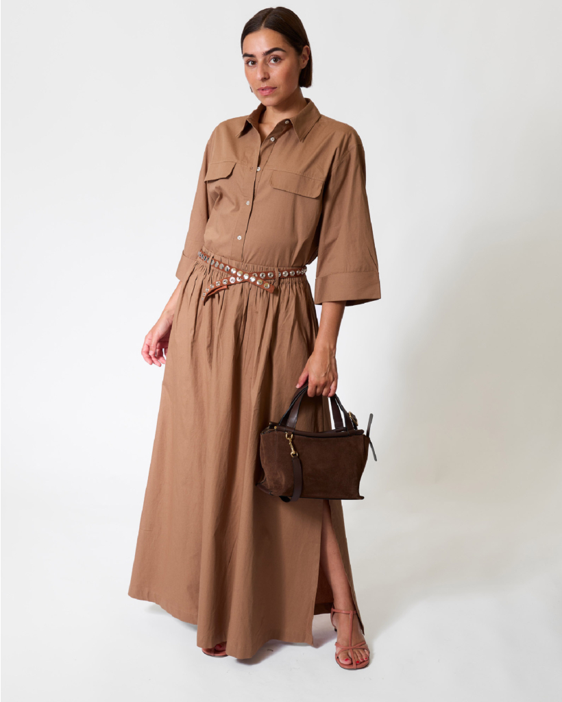 Kilt Maxi Poplin Skirt Camel