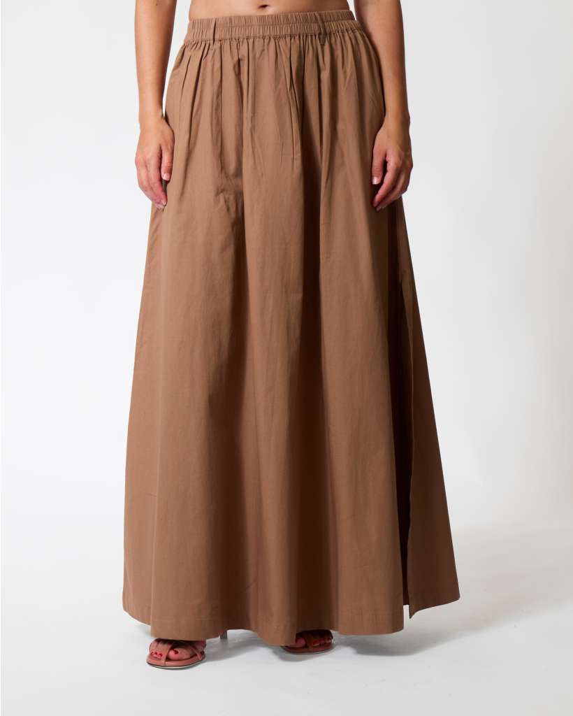 Kilt Maxi Poplin Skirt Camel