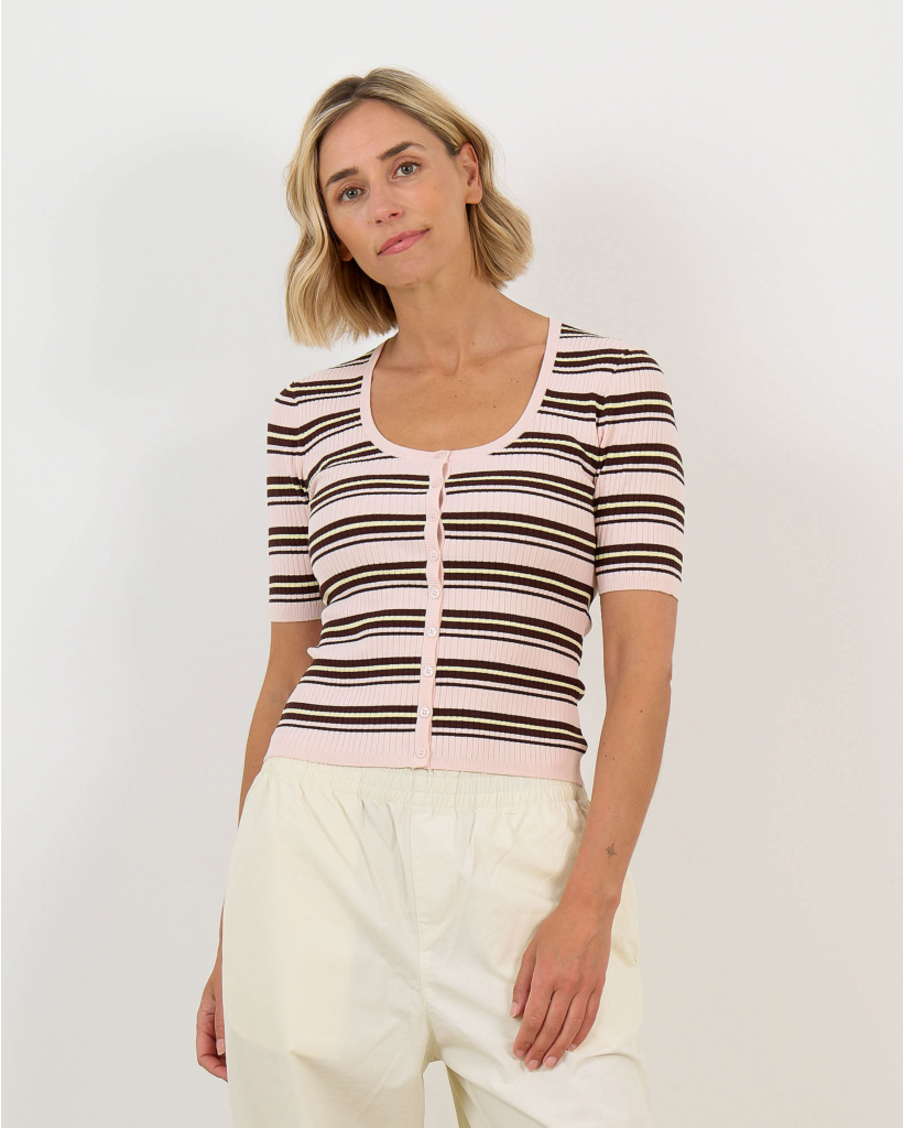 Calyn Striped Cardigan Pastel Pink