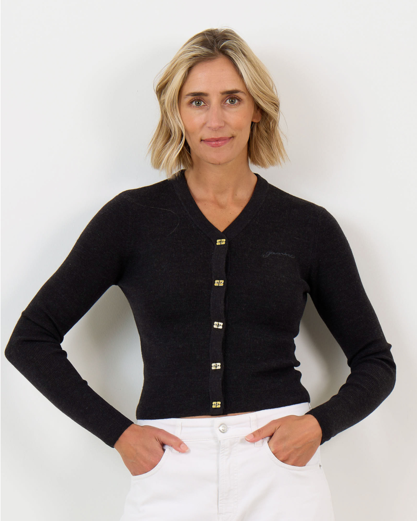 Wool Cardigan with Gold Buttons Phantom
