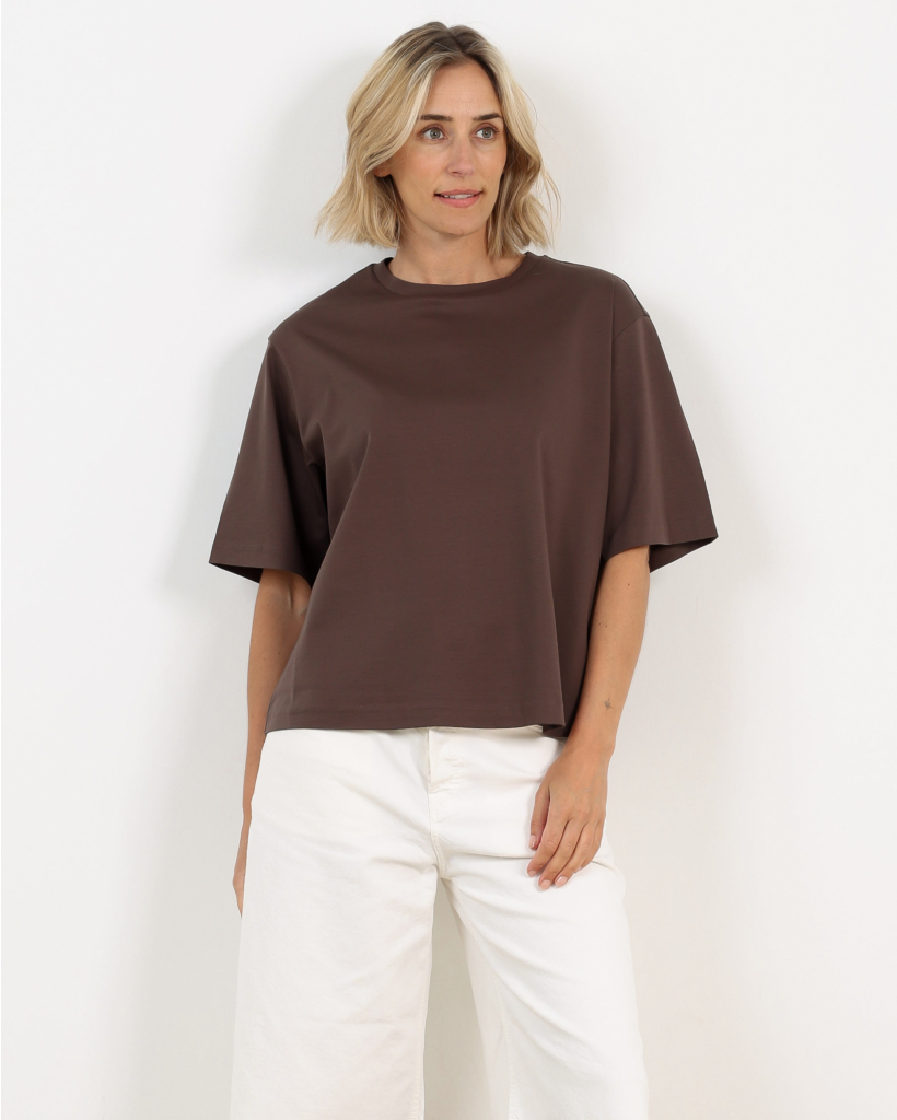 Pinara Boxy Pure Cotton T-shirt - Brown