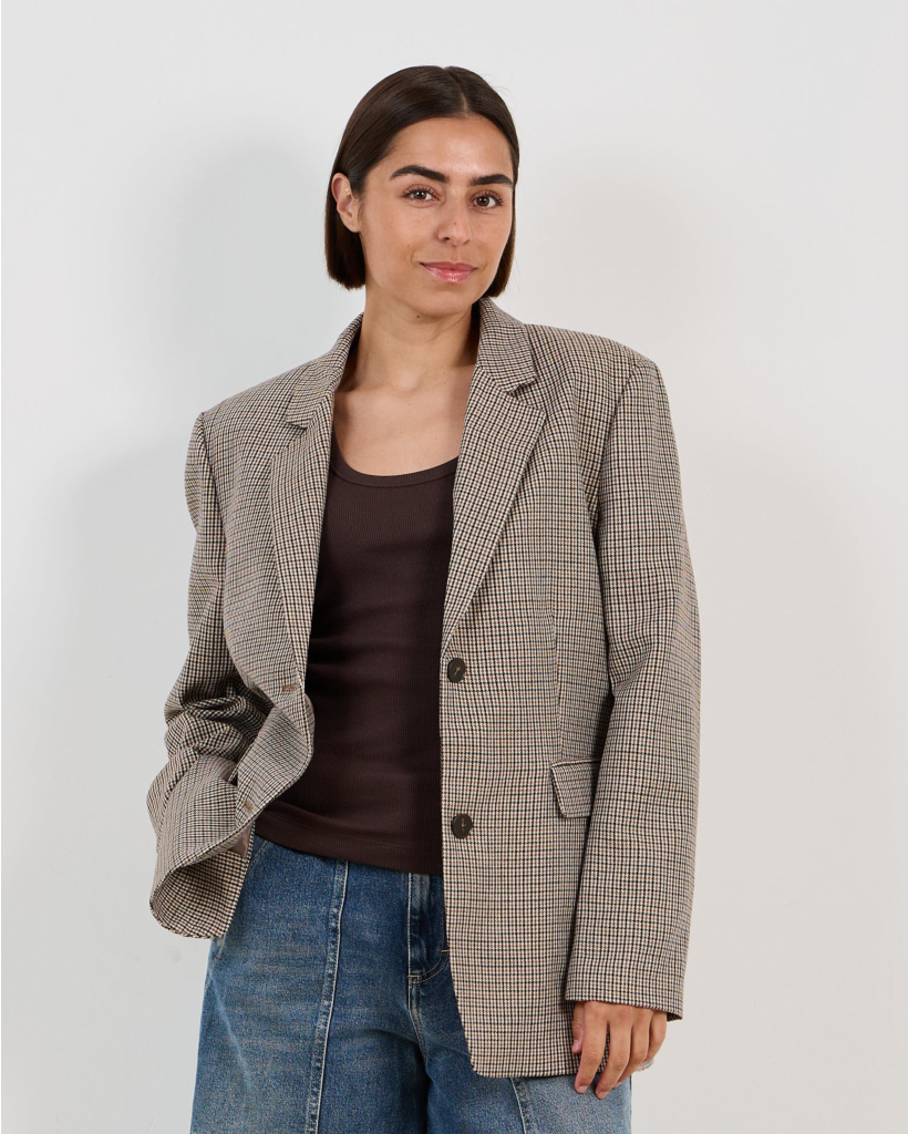 Wool Blend Check Blazer Sand Beige