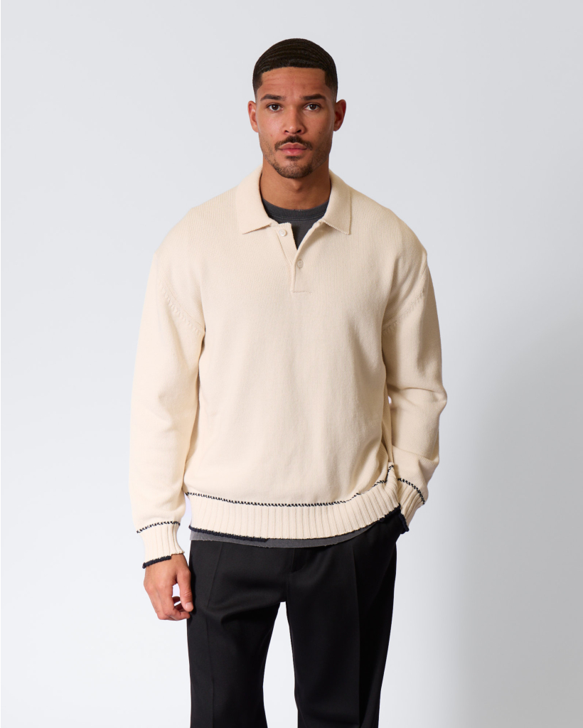 Cotton-Blend Knit Heritage White/Navy