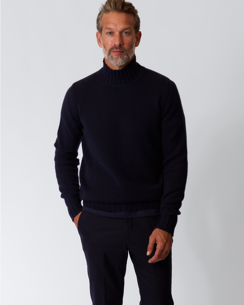 Navy Cashmere Turtleneck Sweater