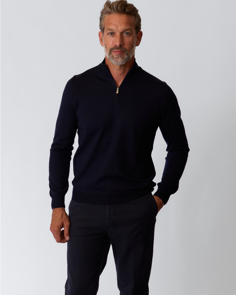 Lupo Merino Half-Zip Polo Navy