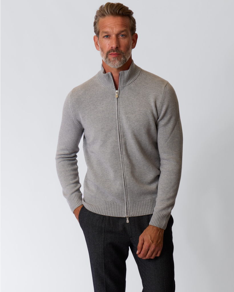 Grey Cashmere-Blend Cardigan