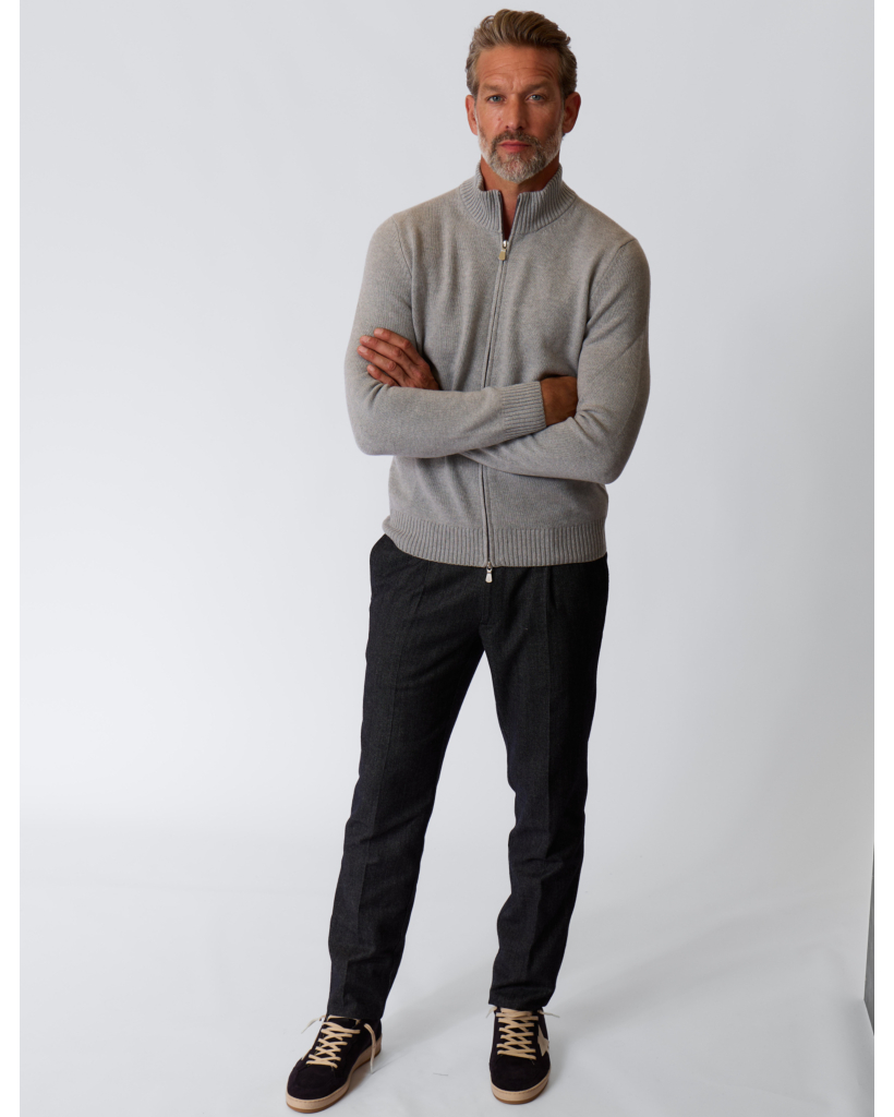 Grey Cashmere-Blend Cardigan