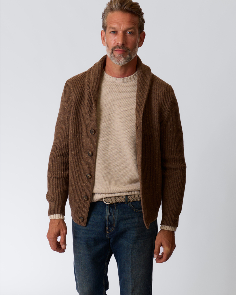 Brown Cashmere-Blend Cardigan with Buttons
