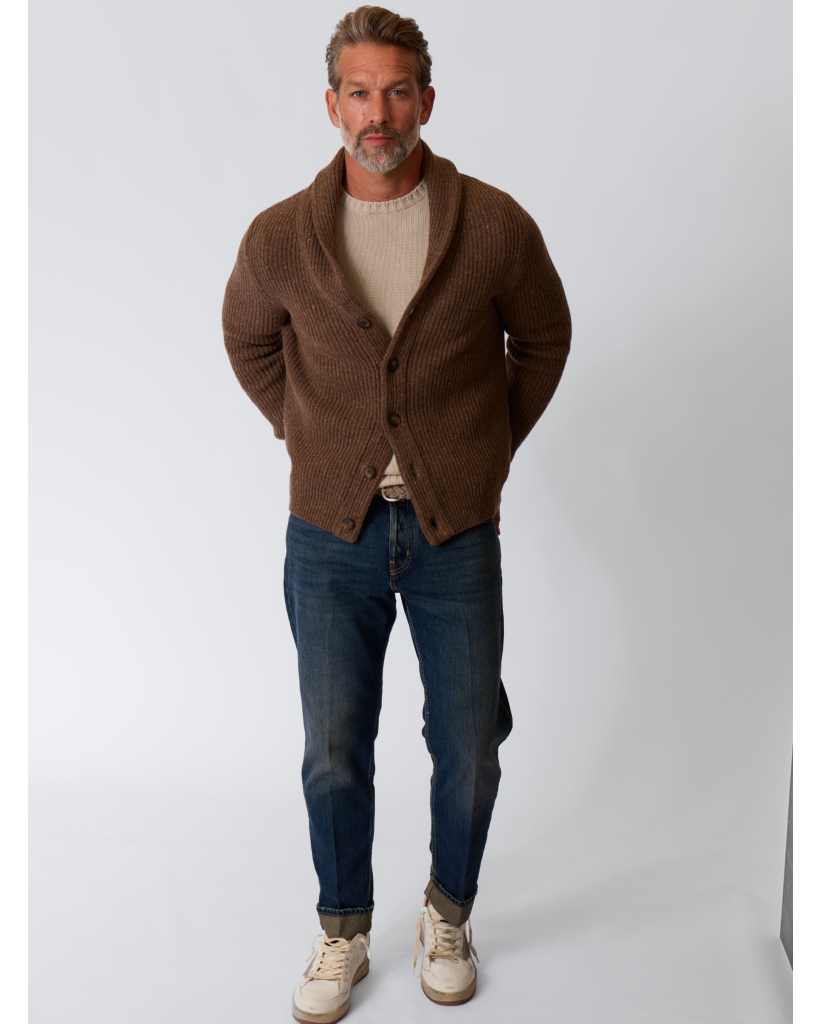 Brown Cashmere-Blend Cardigan with Buttons
