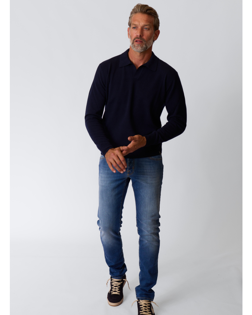 Wool/Cashmere Blend Polo Sweater Navy