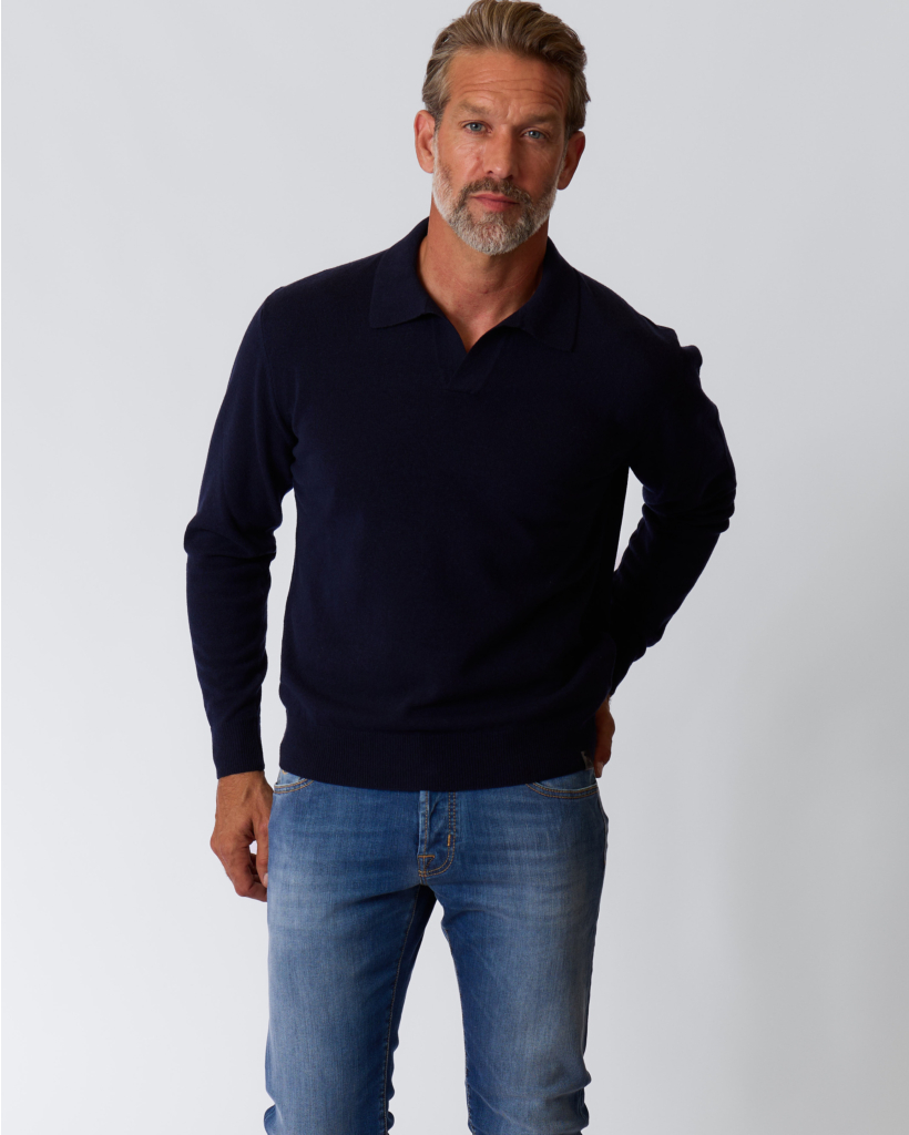 Wool/Cashmere Blend Polo Sweater Navy