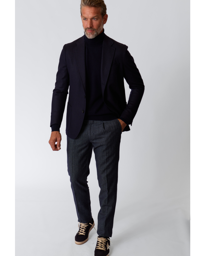 Lana Cashmere-Blend Turtleneck Sweater, Navy