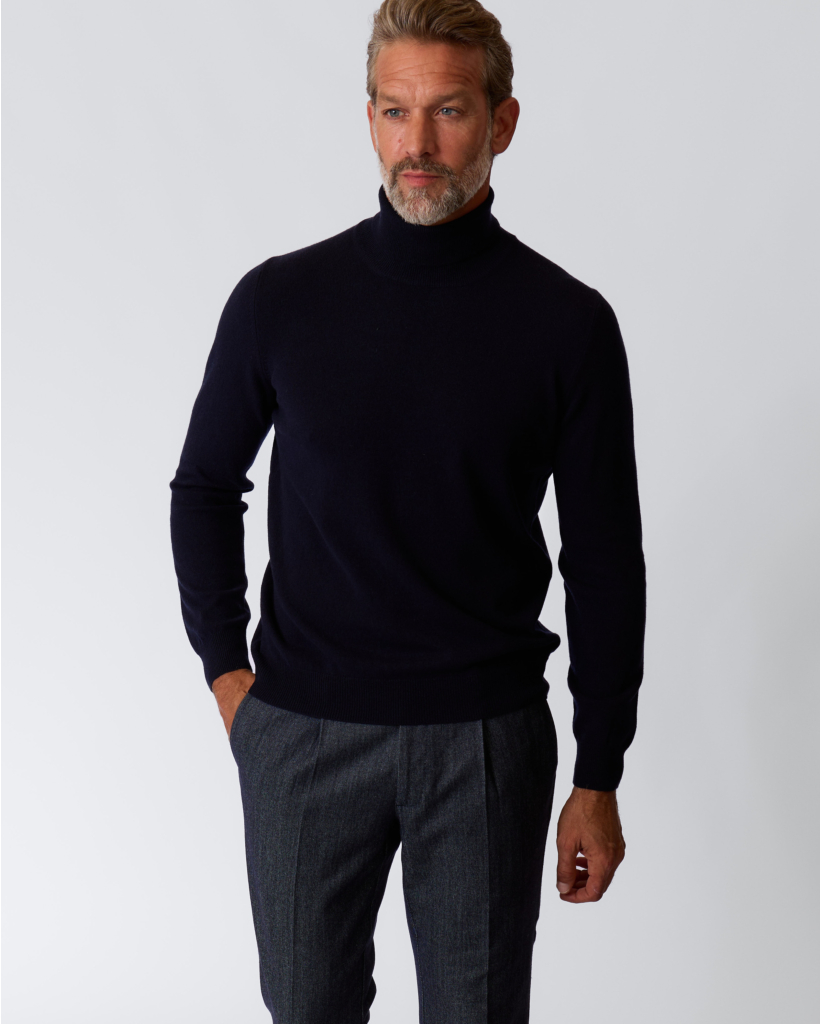 Lana Cashmere-Blend Turtleneck Sweater, Navy
