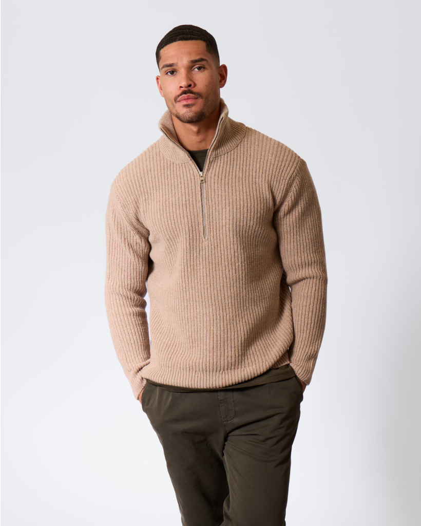 Half-zip Woollen Jumper Rock Beige