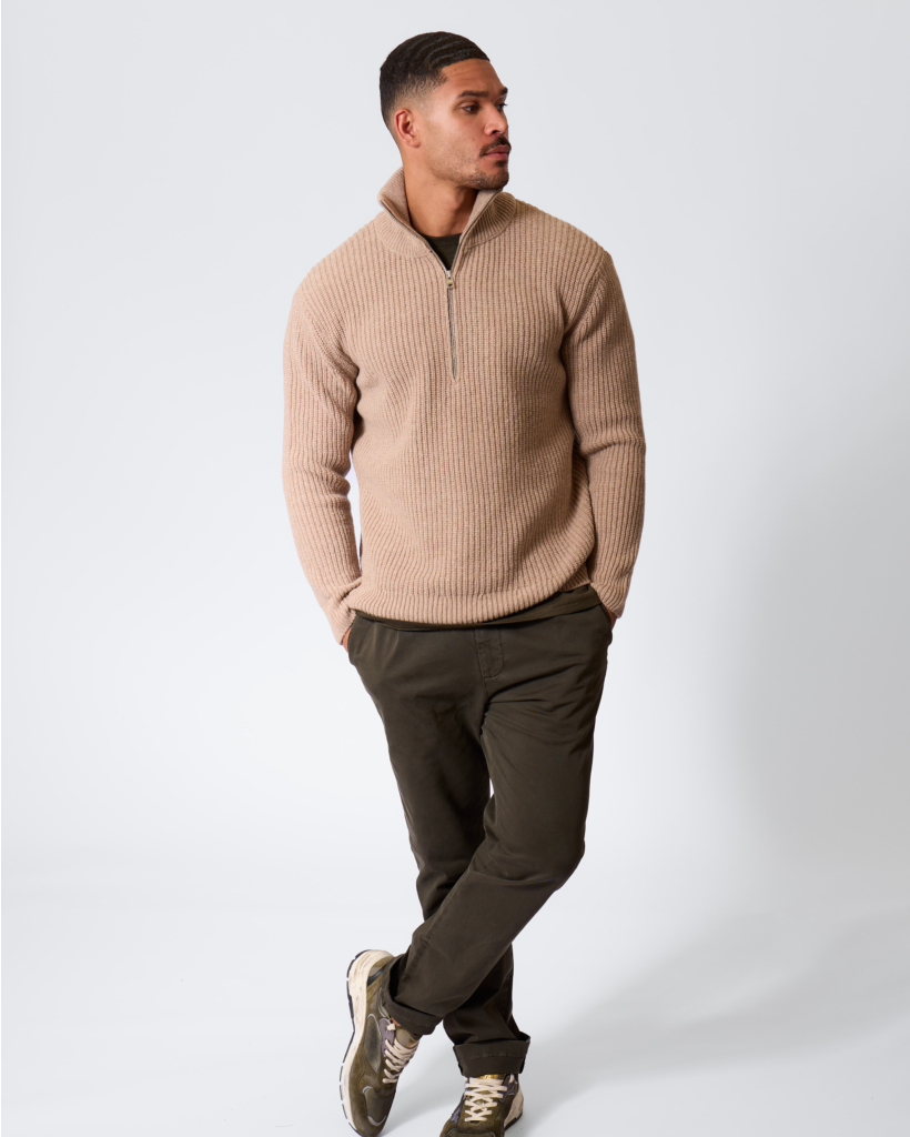 Half-zip Woollen Jumper Rock Beige