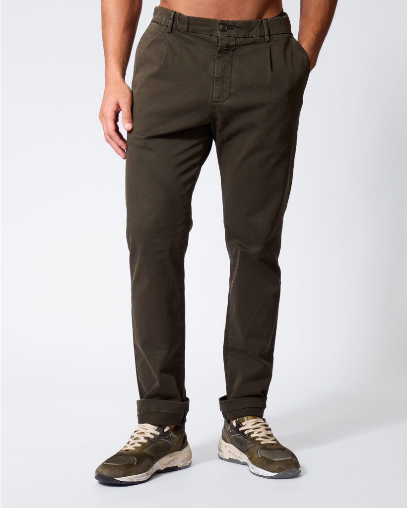 Stretchy Twill Trousers Dark Olive Green