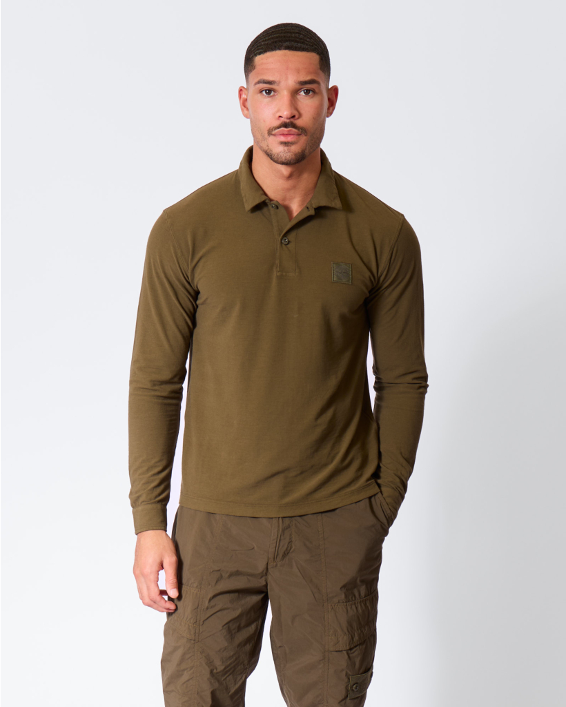 2200005 Long Sleeve Polo with Patch Military Green