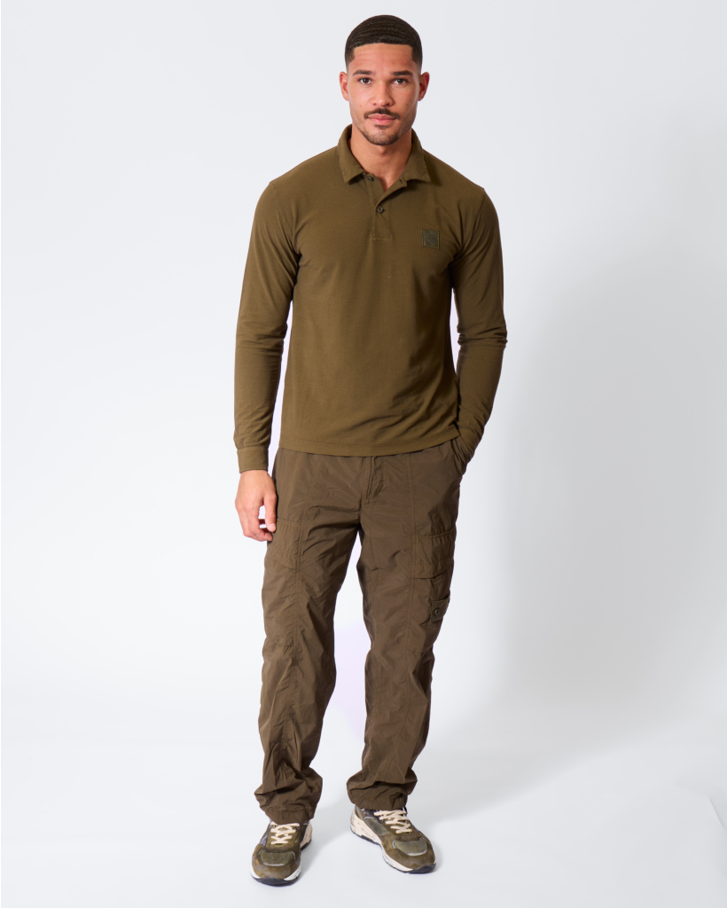 2200005 Long Sleeve Polo with Patch Military Green