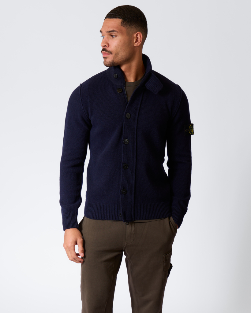 Button-up Wool Cardigan Navy Blue