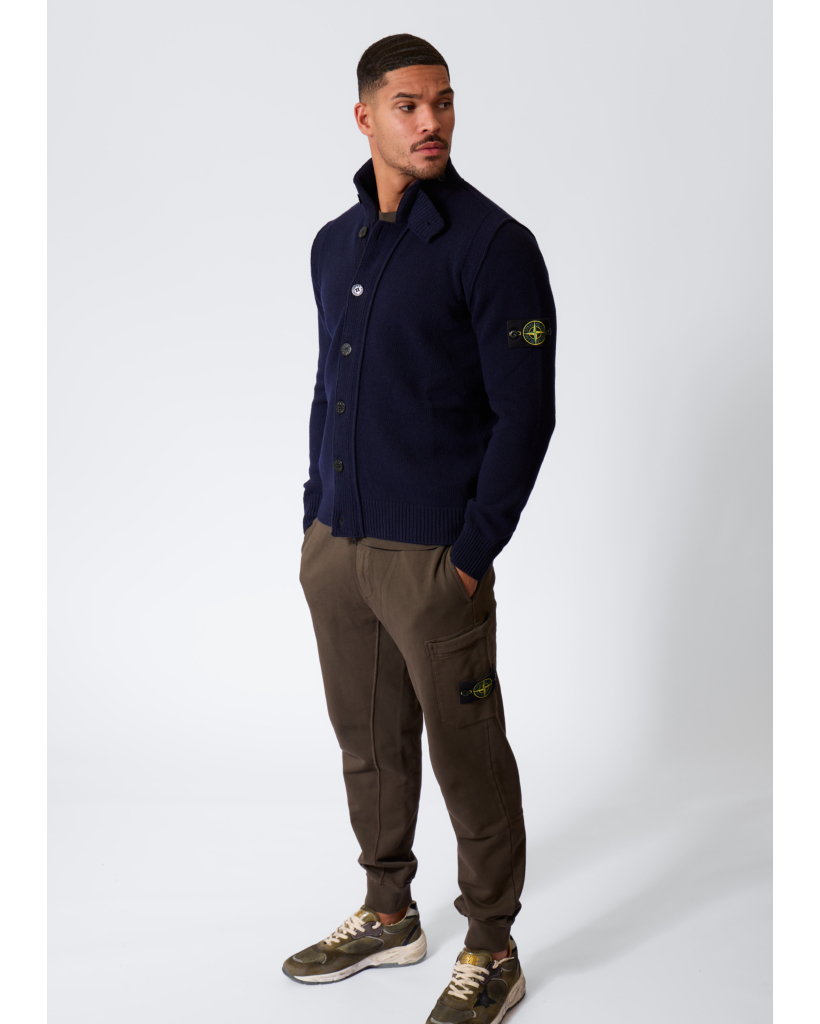 Button-up Wool Cardigan Navy Blue