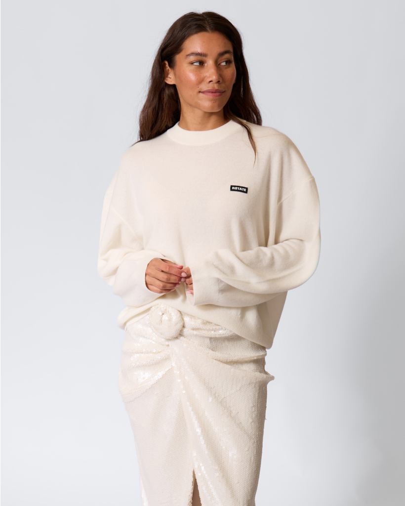 Merino/Cashmere Blend Oversized Knit Pullover Egret