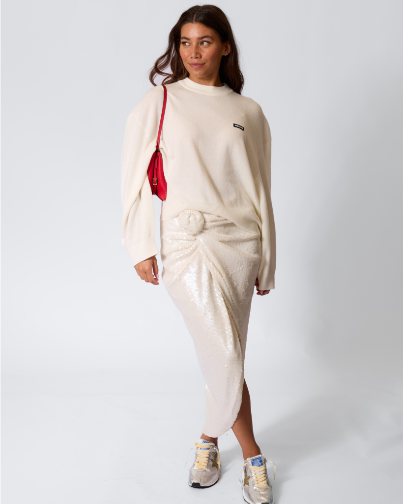 Merino/Cashmere Blend Oversized Knit Pullover Egret