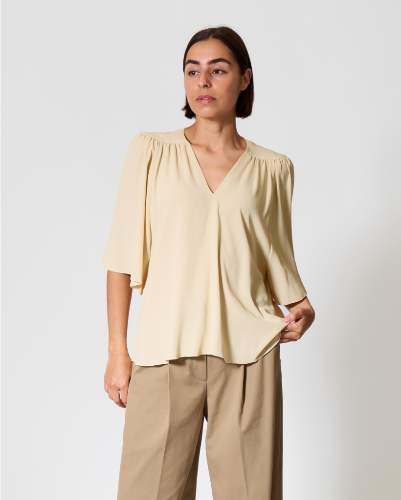 Silk-Blend Pleated Blouse in Butter Yellow