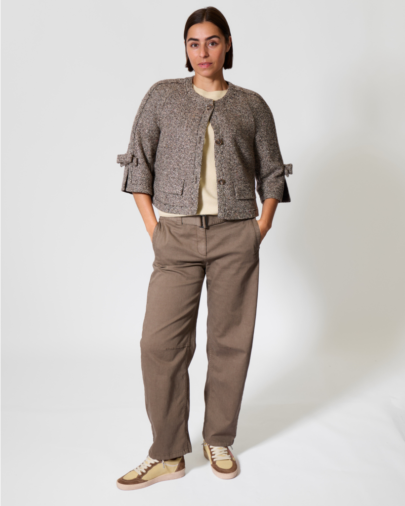 Wool-Blend Herringbone Jacket with Sequins, Brown