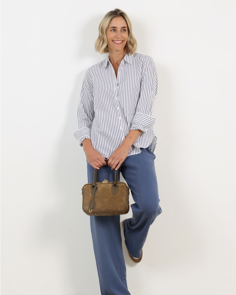 Beau Striped Cotton Blouse Windy Blue
