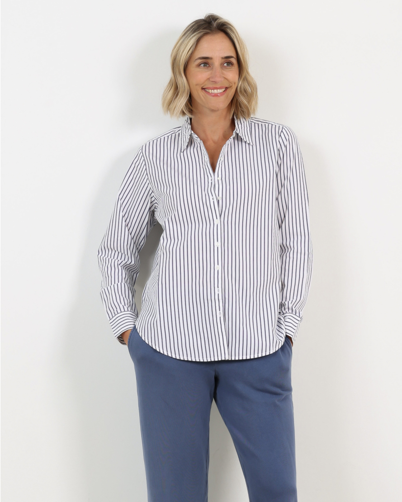 Beau Striped Cotton Blouse Windy Blue
