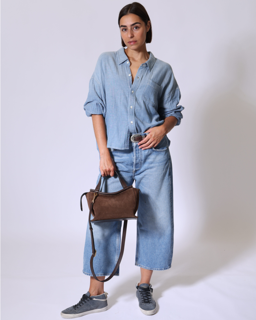 Wrinkled Indigo Chambray Blouse