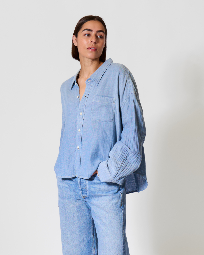 Wrinkled Indigo Chambray Blouse